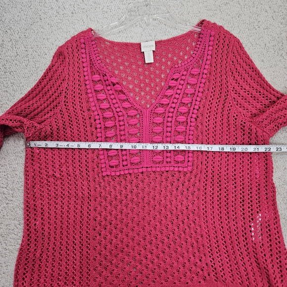 Chicos Crochet Tunic Shirt Pink V Neck Boho Coastal Beach Vacation 3 XL - Picture 6 of 7